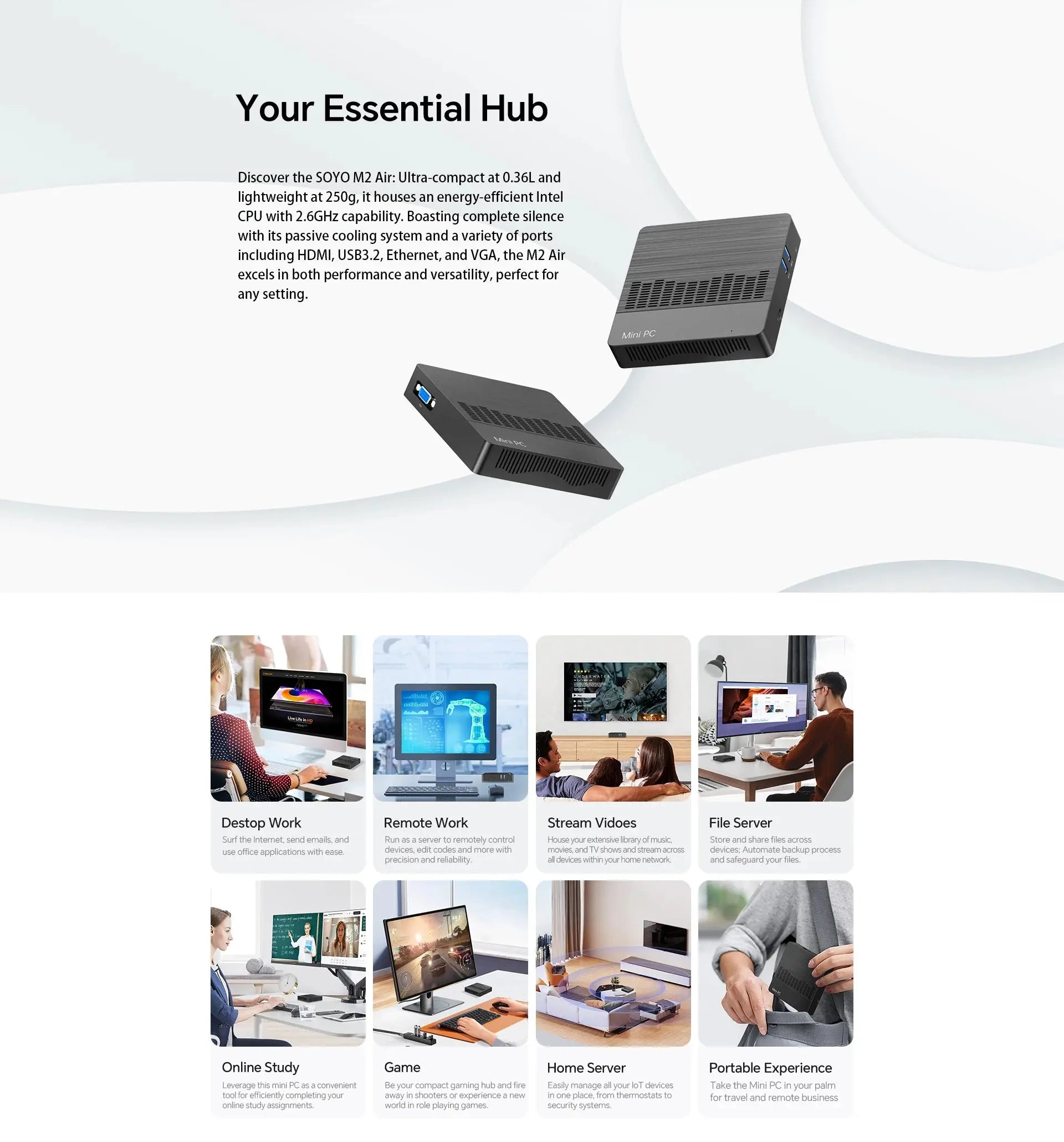 SOYO M2 Air Mini PC: Powerful 6GB RAM, 128GB EMMC, Intel N4000, Windows 11 Pro - Compact & Ideal for Home, Business & Gaming - ALPENZO