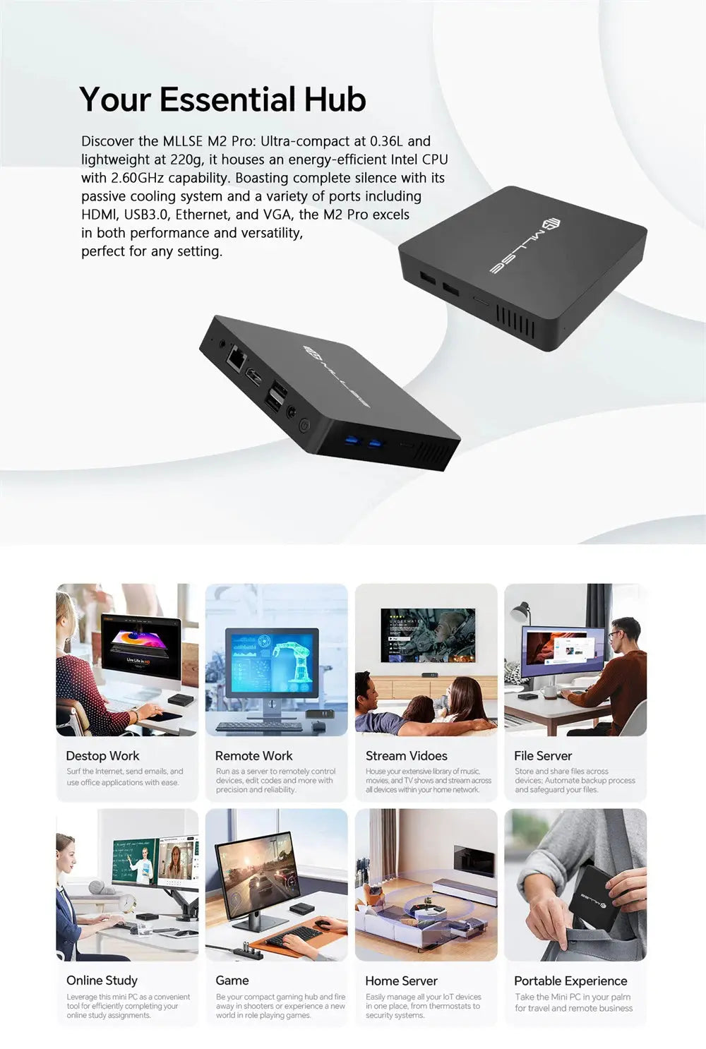 MLLSE Mini PC M2 Air Intel Gemini Lake N4000 Windows 11 6GB RAM 128GB ROM Dual-Band WiFi Bluetooth USB Mini Computer - ALPENZO