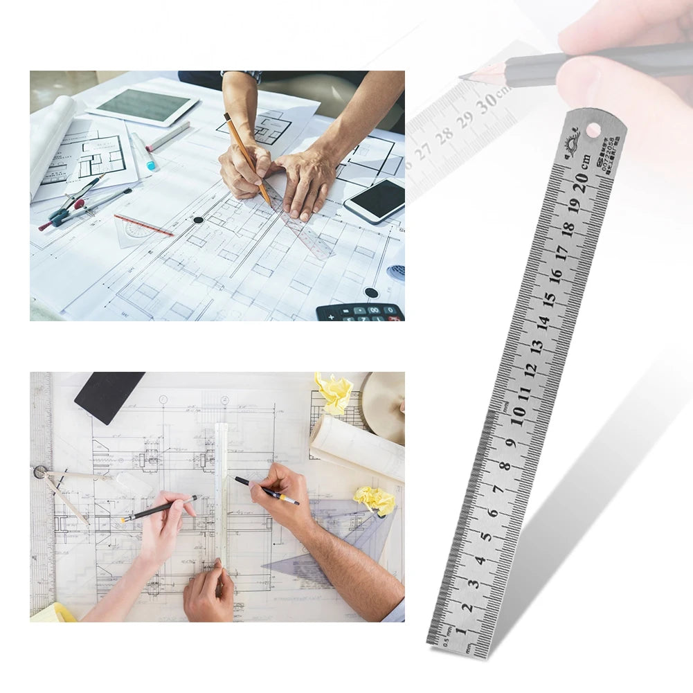 Stainless Steel Metal Straight Ruler Precision Double Sided Precision Measuring Tool Scale Metric Ruler Accessories 15-40cm ALPENZO