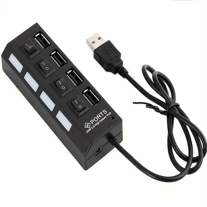 USB 2.0 Hub Multi Port USB Splitter High Speed Hub Use Power Adapter 4/7 Ports Multiple Expander Led Switch Lamp Hub For Laptop - ALPENZO