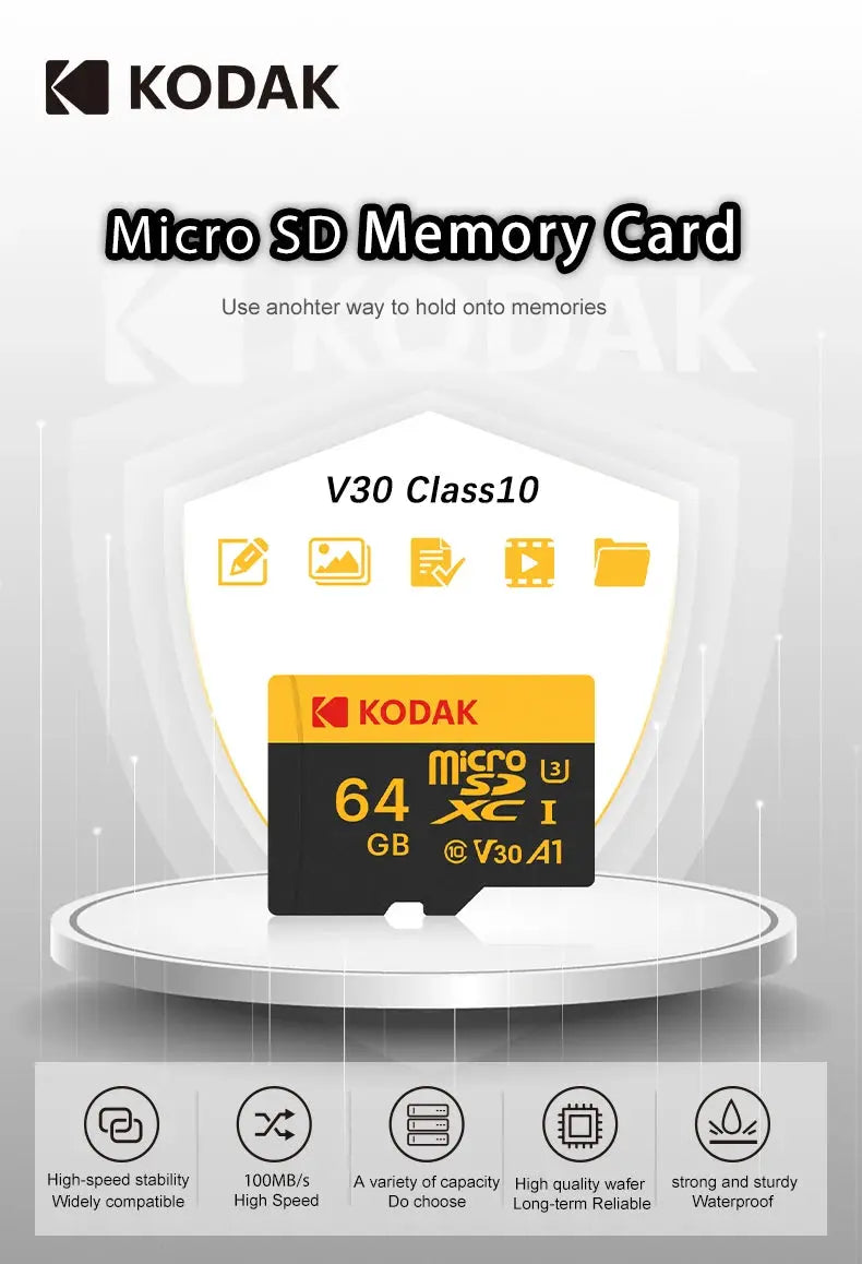 Kodak Micro SD Card Memory Card Class 10 32GB 64GB 128GB 256GB U3 4K High Speed Cartao De Memoria Flash Memory TF Mecard C10 - ALPENZO