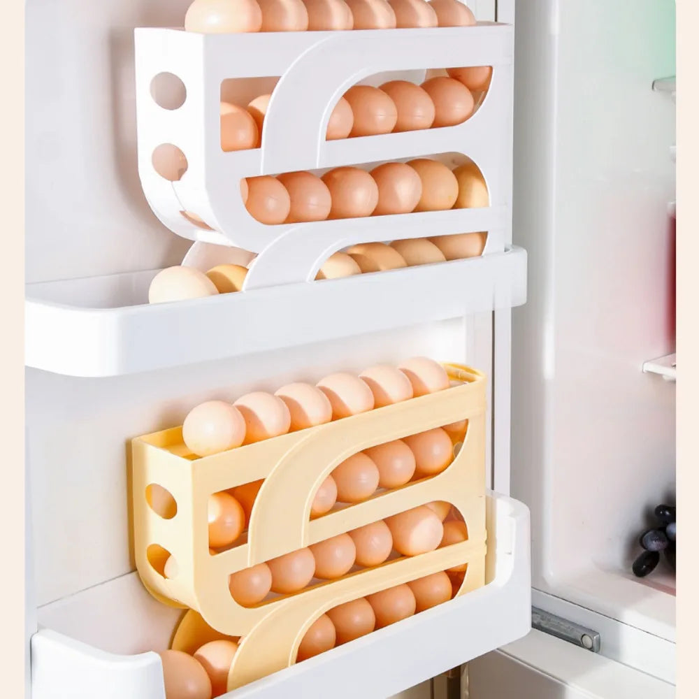 Large Capacity Automatic Egg Roller Household Four Tier Refrigerator Egg Storage Box Space Saving Kitchen Dedicated - ALPENZO