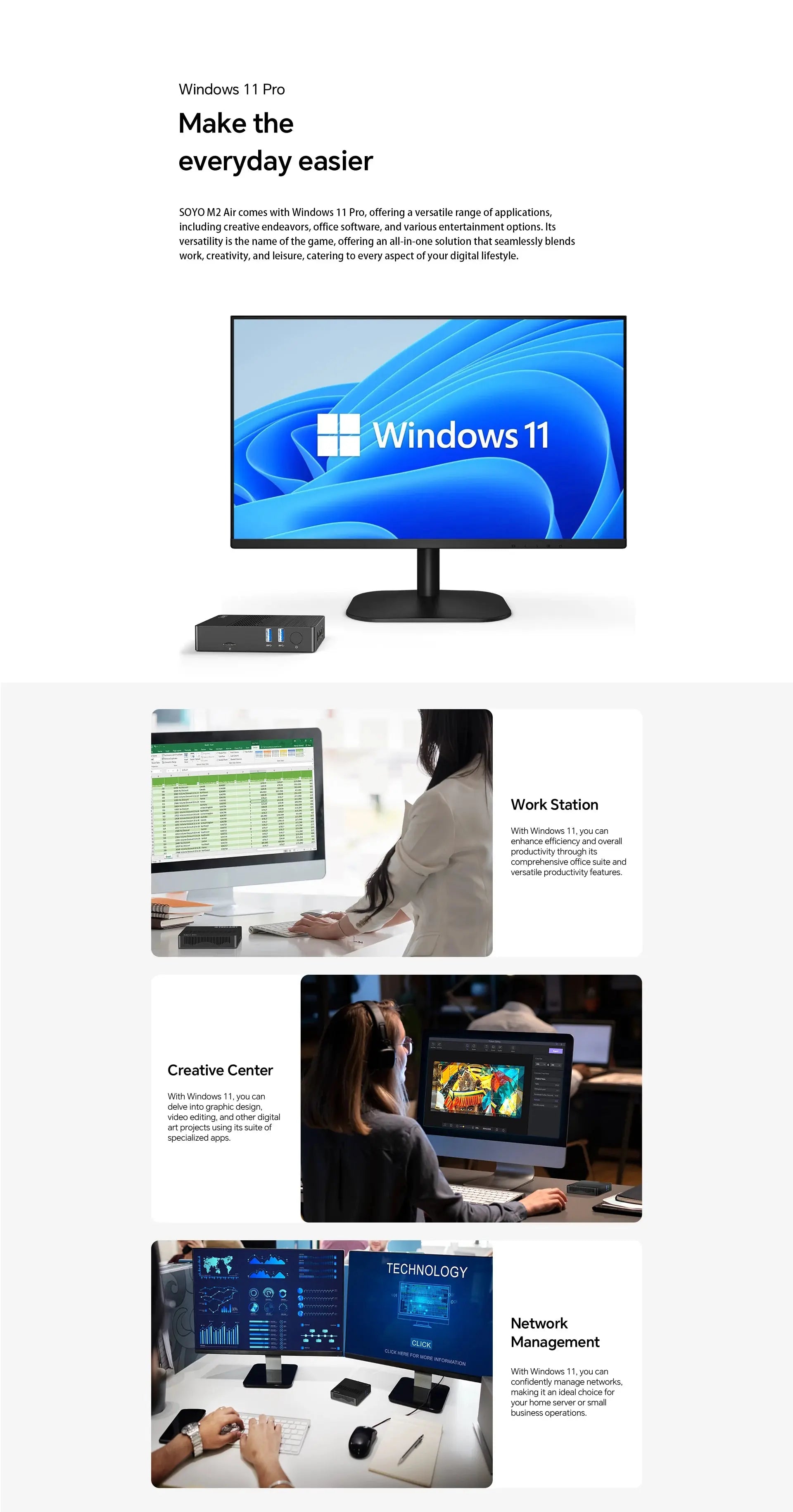 SOYO M2 Air  Mini PC: Powerful 6GB RAM, 128GB EMMC, Intel N4000, Windows 11 Pro - Compact & Ideal for Home, Business & Gaming - ALPENZO