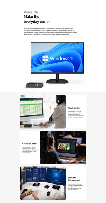 SOYO M2 Air  Mini PC: Powerful 6GB RAM, 128GB EMMC, Intel N4000, Windows 11 Pro - Compact & Ideal for Home, Business & Gaming - ALPENZO