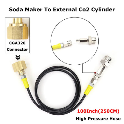Soda Maker To External Co2 Tank Adapter and Hose Kit Fit Sodastream & W21.8-14 Or CGA320 With Quick Disconnect