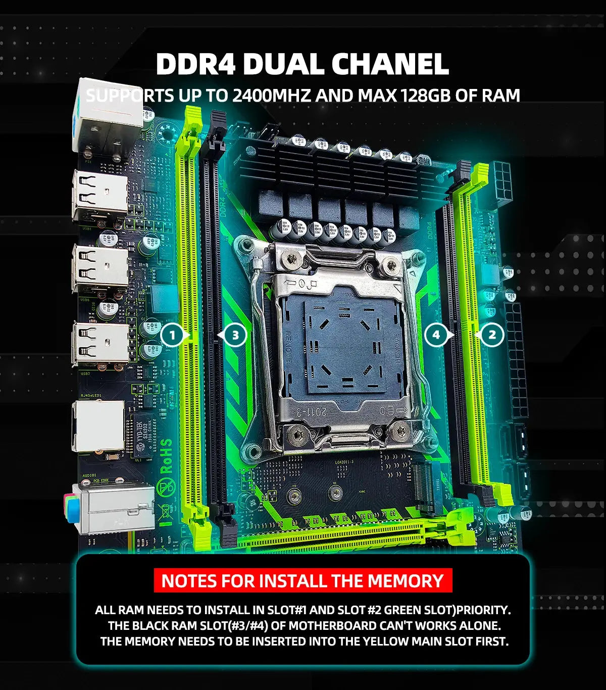 ZSUS X99-8D4 Motherboard Set Kit With LGA2011-3 Xeon E5 2650 V4 CPU DDR4 16GB (1*16GB) 2133MHZ RAM Memory NVME M.2 SATA - ALPENZO