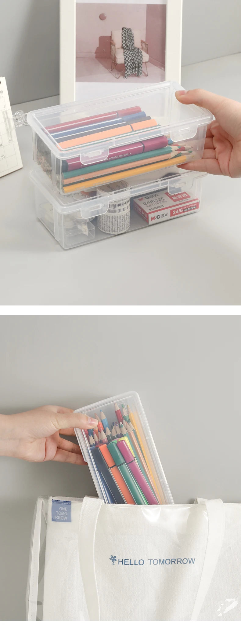 Large Capacity Transparent Stationery Case Pencil Storage Colour Pencil Storage Children's Crayon Painting Sketching Pencil Bag ALPENZO