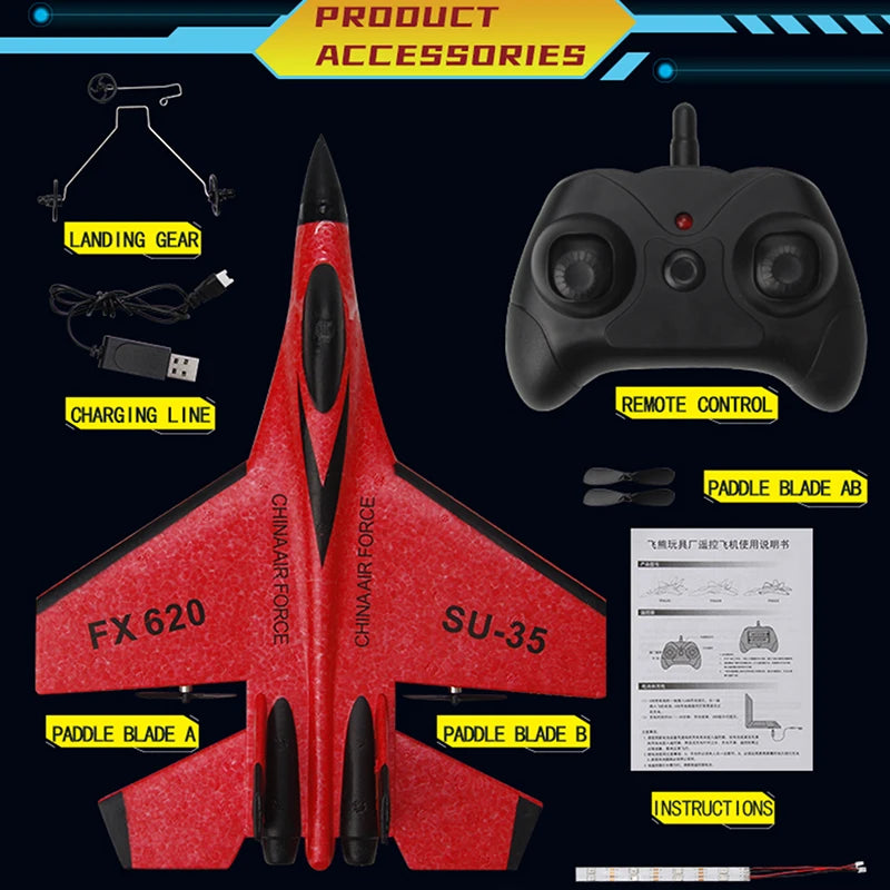 RC Foam Aircraft SU-35 Plane 2.4G Radio Control Glider Remote Control Fighter Plane Glider Airplane Foam Boys Toys for Children ALPENZO
