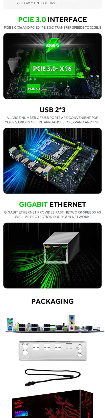 ZSUS X99-8D4 Motherboard Set Kit With LGA2011-3 Xeon E5 2650 V4 CPU DDR4 16GB (1*16GB) 2133MHZ RAM Memory NVME M.2 SATA - ALPENZO