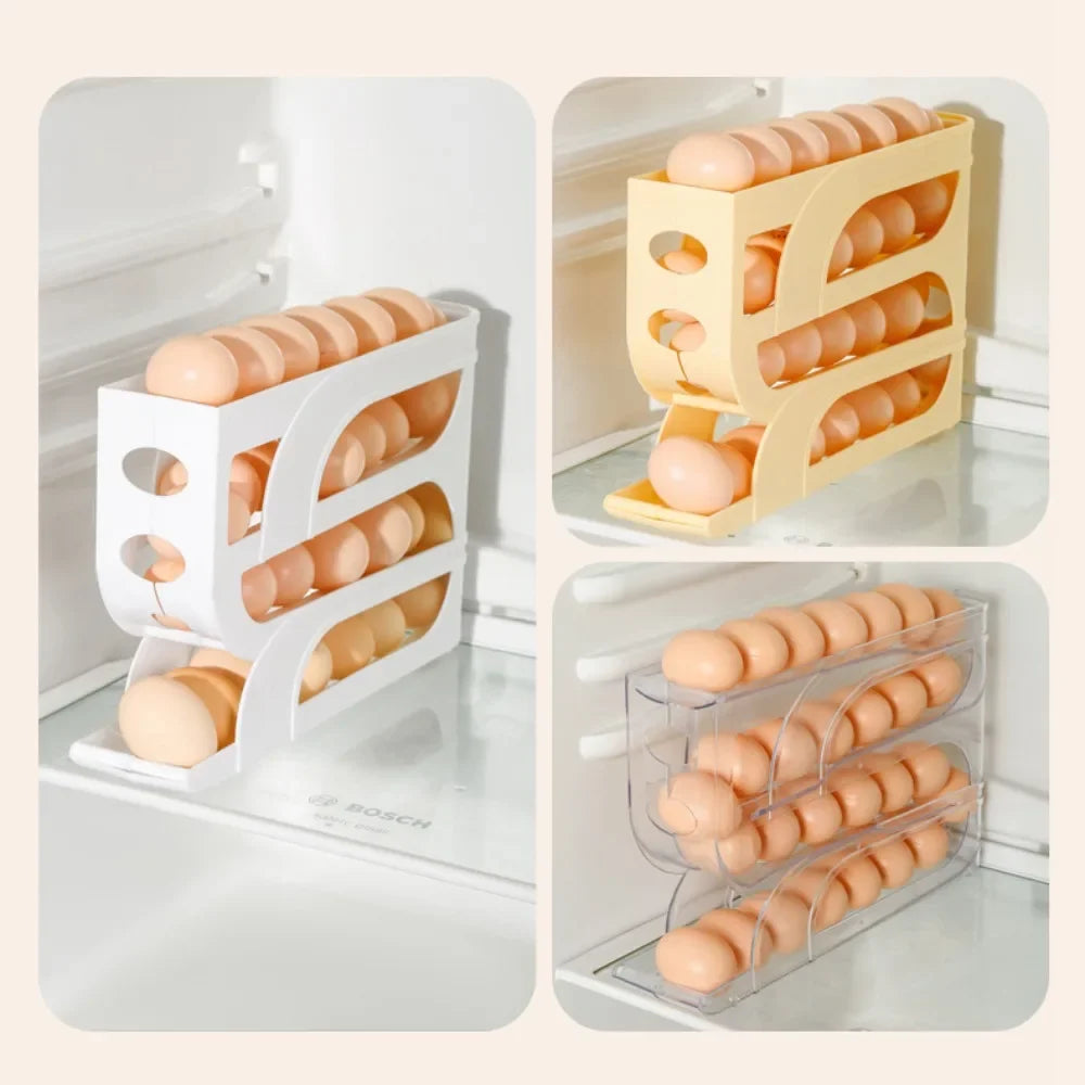 Large Capacity Automatic Egg Roller Household Four Tier Refrigerator Egg Storage Box Space Saving Kitchen Dedicated - ALPENZO