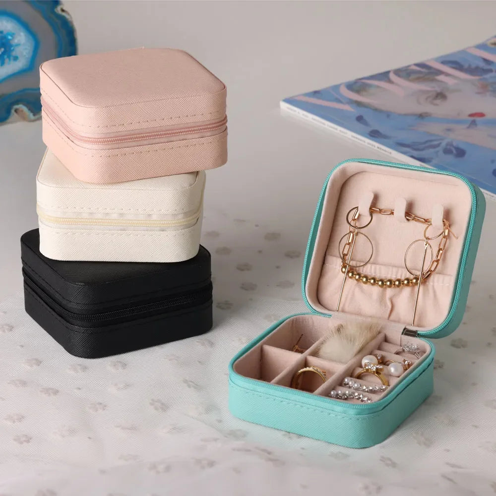 Mini Jewelry Storage Box Portable Home Travel Earrings Necklace Storage Case for Women Ring Organizer PU Leather Display Case