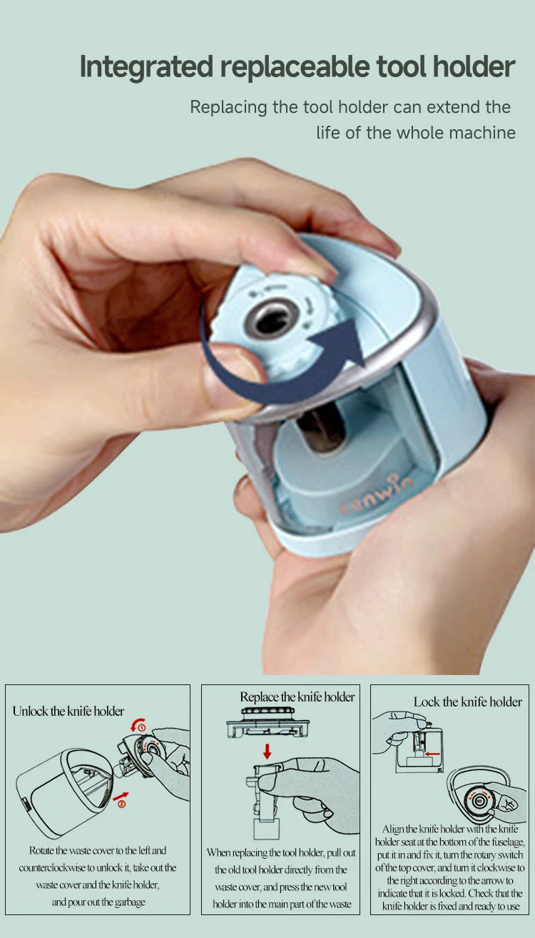 Tenwin Electric/Manual 2 in 1 Pencil Portable Sharpener Safe Student Helical Steel Blade Kids Adults Auto Pencil Sharpener 8005 ALPENZO