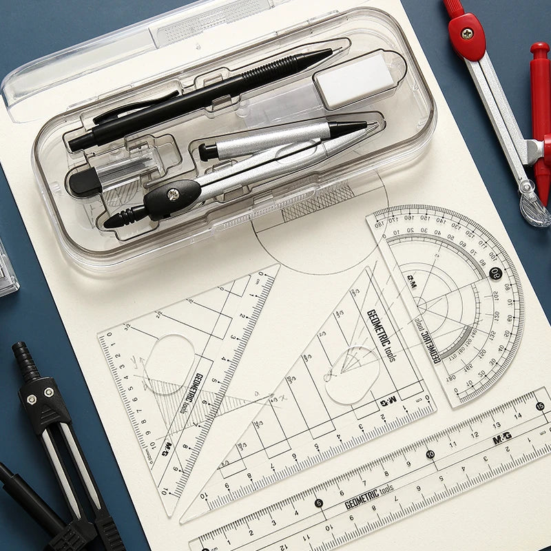 M&G Compass Set Ruler Measurement Set Learning Professional Multifunctional Drawing Tool Set Ruler and Ruler 8-pcs Set ALPENZO