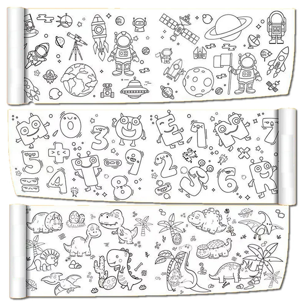0.9/3M Space Food Animal Canvas Children's Drawing Roll DIY Coloring Paper Roll Color Filling Graffiti Paper-cut Painting School ALPENZO