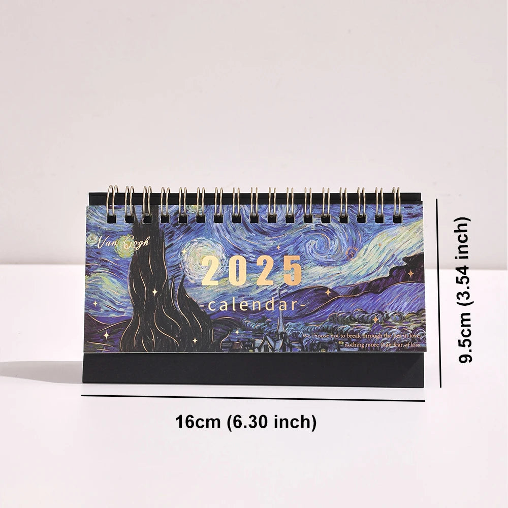 1 pc 2025 Vintage Painting Coil Desk Calendar With Memo Notes Tabletop Flip Schedule Monthly Calendar For Home Office School ALPENZO