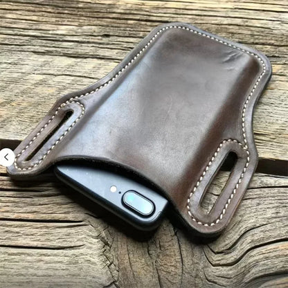 Outdoor storage Retro Horse Leather Phone Waist Bag Wearing Belt Men's Hanging Waist Bag Camping Sports Work Phone Bag