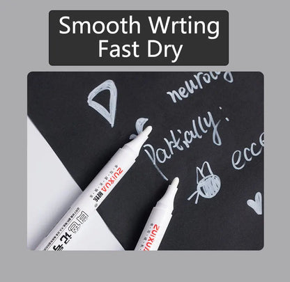 White Marker Pens set 2.0mm Oily Waterproof White Gel Pen DIY Graffiti Sketching Marker Stationery Writing School Supplies brush ALPENZO