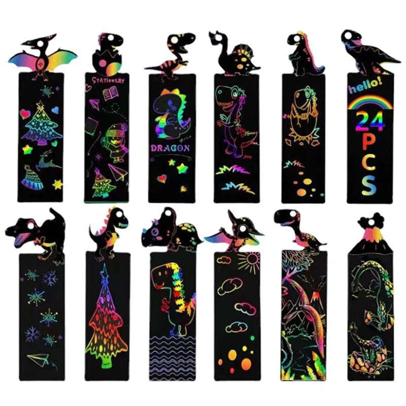 24Pcs Animal DIY Toys Scratching Painting Paper Alien Scratching Painting Colorful Scratching Paper For Kids ALPENZO