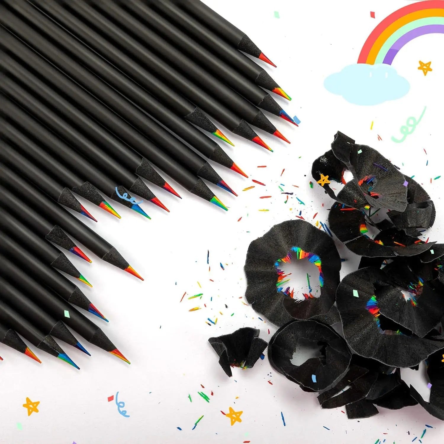 10 Pcs Colored Black Wood Pencils, 7 in 1 Rainbow Drawing Pencil. for Sketching, Doodling, Coloring, Painting ALPENZO