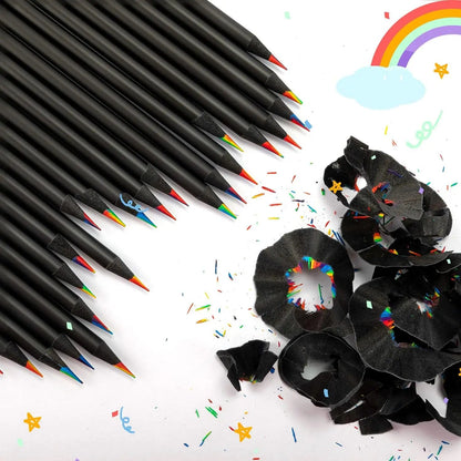 10 Pcs Colored Black Wood Pencils, 7 in 1 Rainbow Drawing Pencil. for Sketching, Doodling, Coloring, Painting ALPENZO