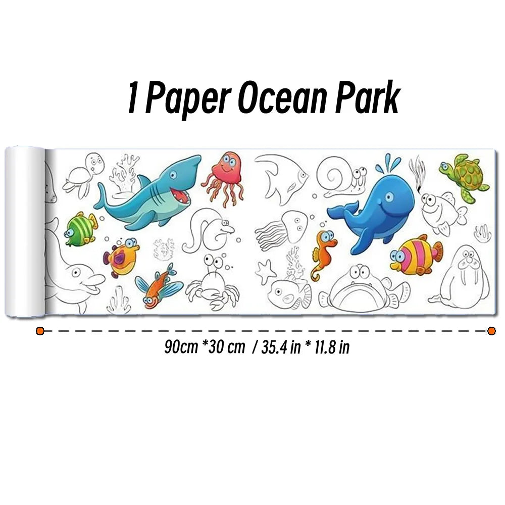 0.9/3M Space Food Animal Canvas Children's Drawing Roll DIY Coloring Paper Roll Color Filling Graffiti Paper-cut Painting School ALPENZO