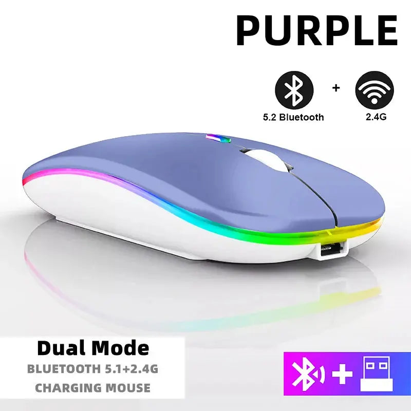 Tablet Phone Computer Bluetooth Wireless Mouse Rechargeable RGB Backlight Mice for iPad PC Laptop Tablet Phone 2.4GHz USB Mouse - ALPENZO