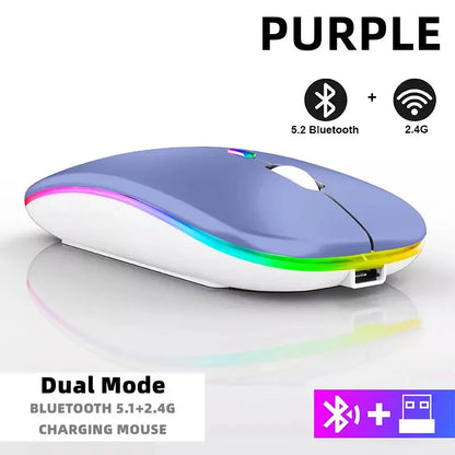 Tablet Phone Computer Bluetooth Wireless Mouse Rechargeable RGB Backlight Mice for iPad PC Laptop Tablet Phone 2.4GHz USB Mouse - ALPENZO