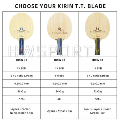 LOKI Kirin K1 K2 K3 Table Tennis Blade Offensive Entry Ping Pong Blade 5+2 Layers Base Board FL Grip