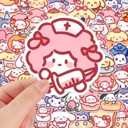 100pcs Cute Cartoon Sanrio Stickers My Melody Kuromi Handbag Decoration Stickers Cinnamoroll Children's Gift Sticker Pack Toy ALPENZO