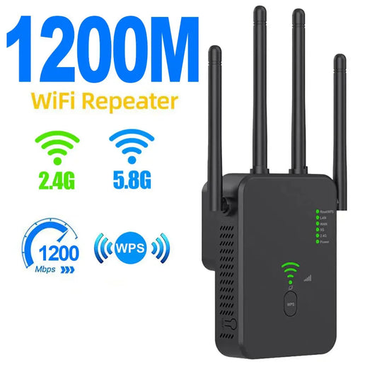 1200Mbps Wireless WiFi Repeater Wifi Signal Booster Dual-Band 2.4G 5G WiFi Extender 802.11ac Gigabit WiFi Amplifier WPS Router - ALPENZO