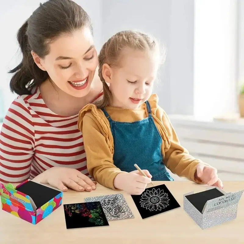 100Pcs Dazzling Scratch Painting Parent Child Interactive Toys Note Cards Handmade Painting ALPENZO