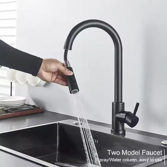 Hot and Cold Mixed Kitchen Faucet, Stainless Steel Faucet, Kitchen Sink Faucet, Pull-out Kitchen Faucet, Single Hole Faucet - ALPENZO