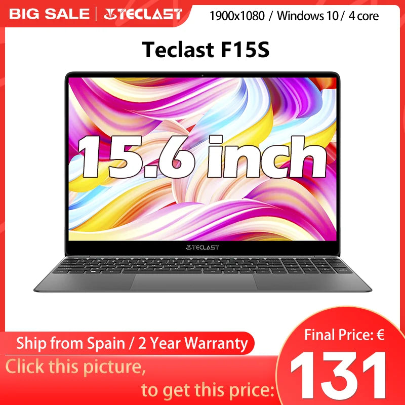 Teclast F15S laptop, 15,6 inch, 6GB/8GB RAM, 128GB ROM, Celeron J3455/N4020/N3350, Windows 10 OS, 1920x1080 IPS, UHD 500 GPU, Du - ALPENZO