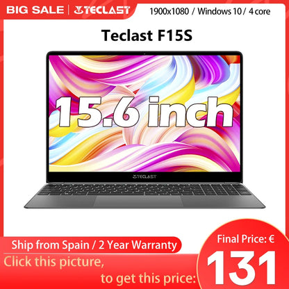 Teclast F15S laptop, 15,6 inch, 6GB/8GB RAM, 128GB ROM, Celeron J3455/N4020/N3350, Windows 10 OS, 1920x1080 IPS, UHD 500 GPU, Du - ALPENZO