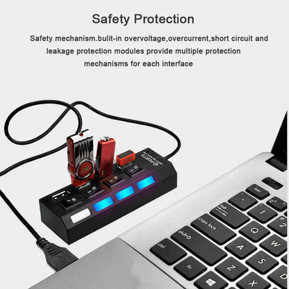 USB HUB USB Switch USB Hub 2.0 Adapter High Speed Multi 7 Ports Hub USB On/Off Switch Portable USB Splitter For Computer Laptop - ALPENZO