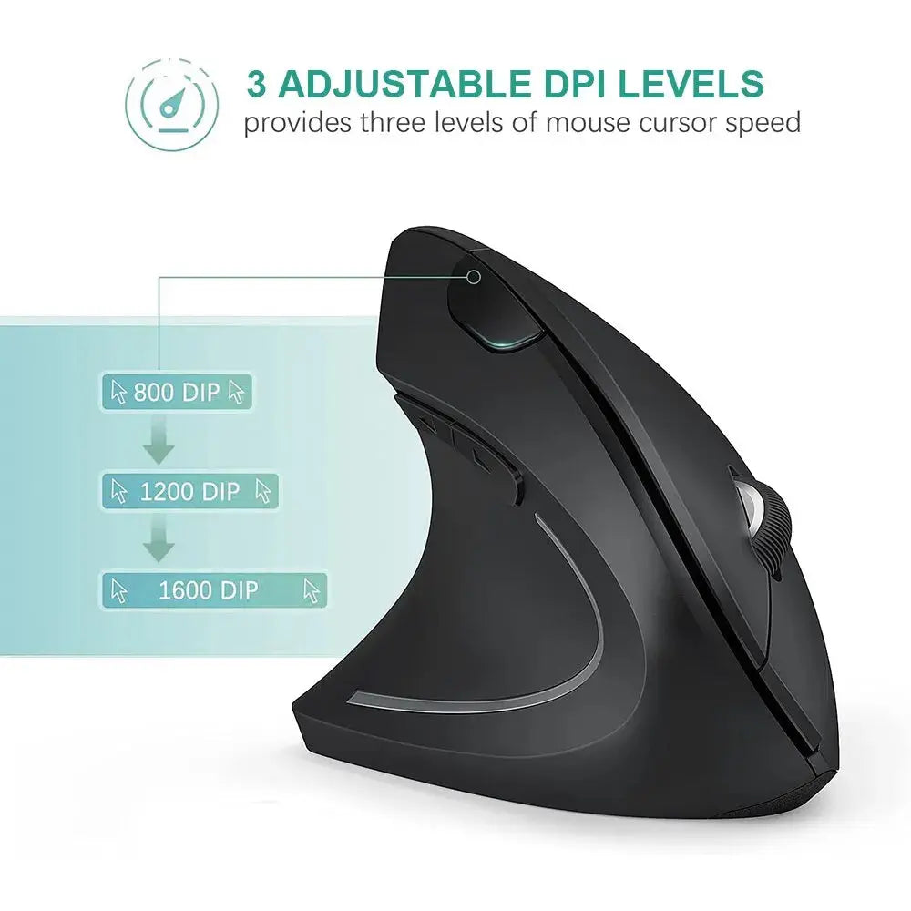 Vertical Mouse Ergonomic 2.4GHz Wireless Optical Mice 3 Adjustable DPI 800/1200/1600 6 Buttons for Laptop PC Computer Desktop - ALPENZO