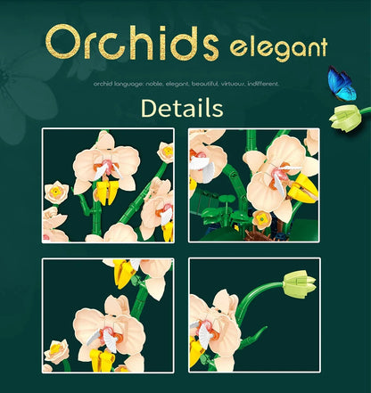 616PCS Orchid Building Blocks Flowers Bouquet Flower Blocks Bonsai Plant Model Bricks Romantic Home Decoration Toy For Kids Gift ALPENZO