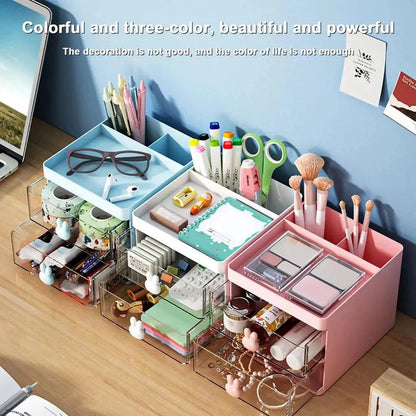 Small Desk Organizer With Drawer, Office Desktop Storage Box, Makeup Organizer, Business Card/Pen/Pencil/Mobile Phone/Stationery ALPENZO