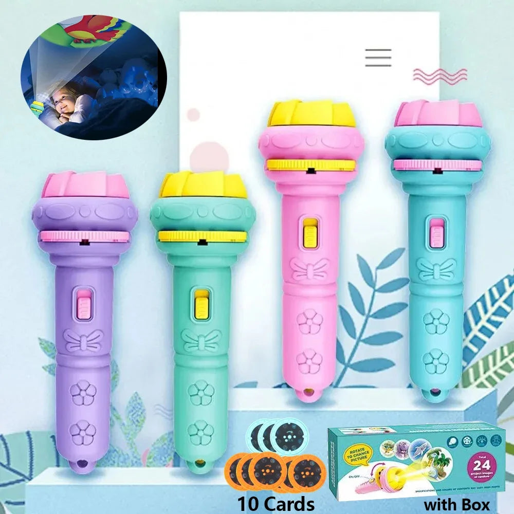 10 Cards Cartoon Projection Flashlight 80 Patterns Creative Children Flashlight Toy Projector Baby Toys Bedtime Story Book Toy ALPENZO