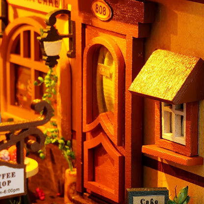 DIY Book Nook Kit Bookend Kit Wooden Doll House Bookshelf Insert Decor With Warm Light 3D Puzzle Assembly Building Model Gifts ALPENZO