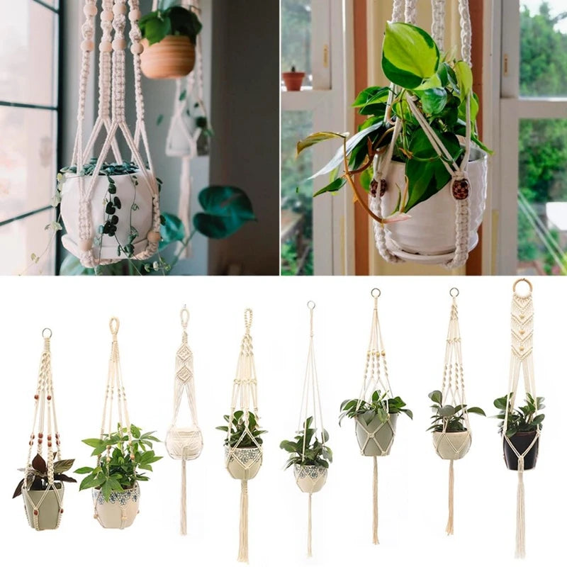 Hanging Plant Handmade Macrame Plant Hanger Flower Pot Planter Hanger Wall Decor Courtyard Garden Hanging Planter Hanging Basket - ALPENZO