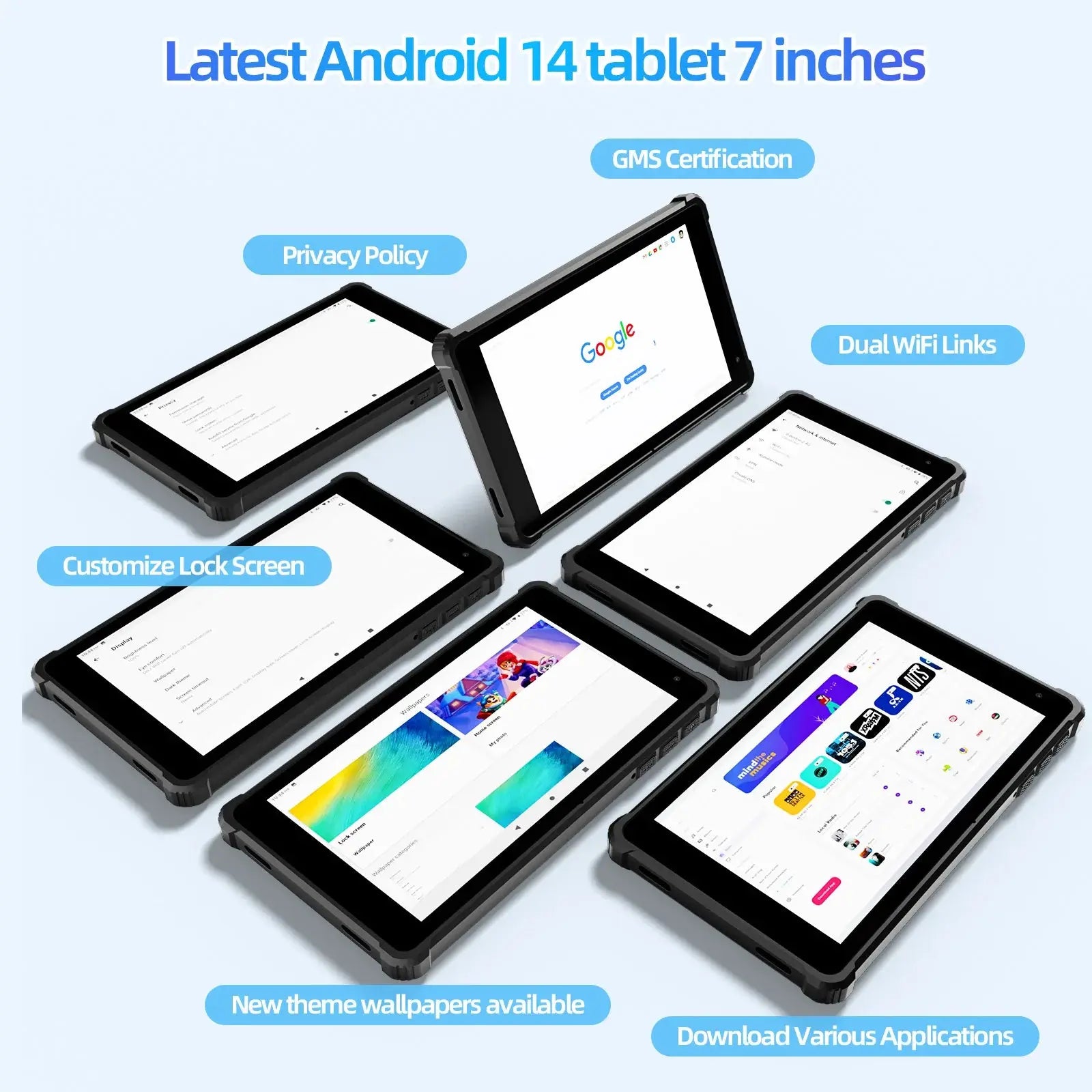 PRITOM Tablet 7" Android 14 Tablets, 8GB RAM(3+5GB Expand) 64GB ROM, A523 Octa-Core Processor, 5G WiFi+WiFi6, Dual Camera,Black - ALPENZO