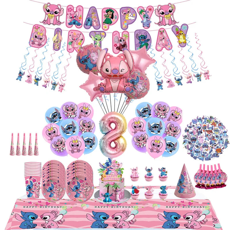 Disney Pink Lilo&Stitch Birthday Party Decorations Disposable Plate Angel Balloon Baby Shower Girls Birthday Party Supplies ALPENZO