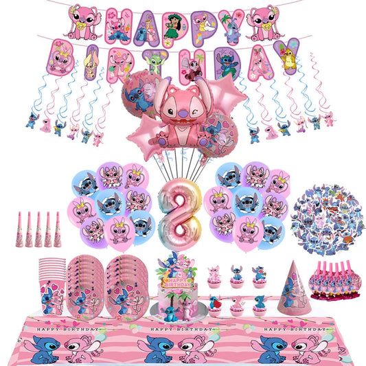 Disney Pink Lilo&Stitch Birthday Party Decorations Disposable Plate Angel Balloon Baby Shower Girls Birthday Party Supplies ALPENZO
