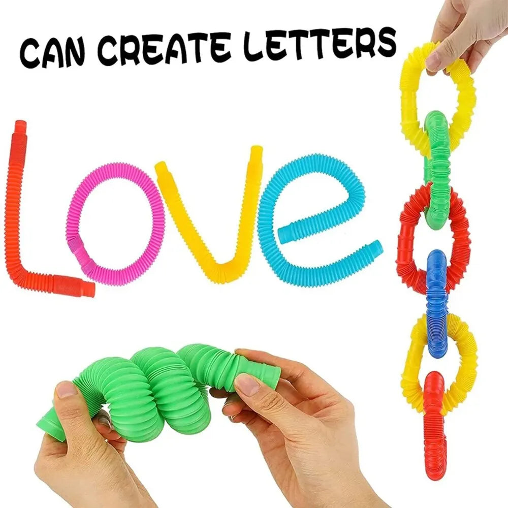 8PCS Colorful Telescopic Tube Pop Tube Stretching Tube Corrugated Tube Children Adult Stress Relief Toy Educational Folding Toys ALPENZO