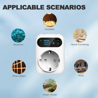Tuya WIFI Digital Thermostat Socket 16A Outlet Plug Remote Temperature Controller Timer Switch Cooling Heating 3M NTC Sensor - ALPENZO