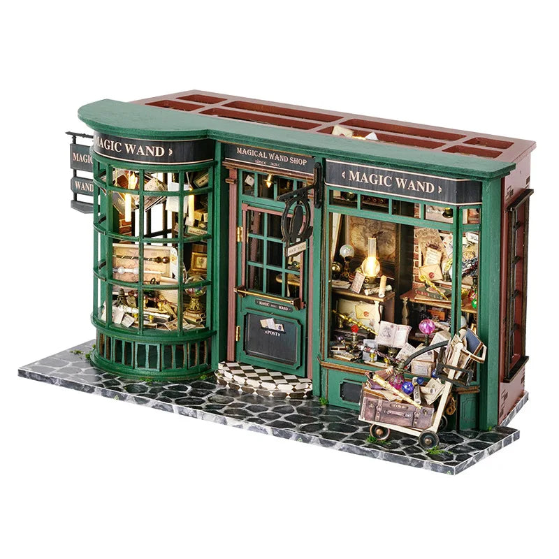 Magic Shop DIY Wooden Dollhouse Miniature Doll House Kit with Furniture Roombox Retro Home Model Toy for Children Gift ALPENZO
