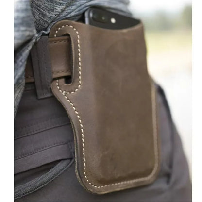 Outdoor storage Retro Horse Leather Phone Waist Bag Wearing Belt Men's Hanging Waist Bag Camping Sports Work Phone Bag