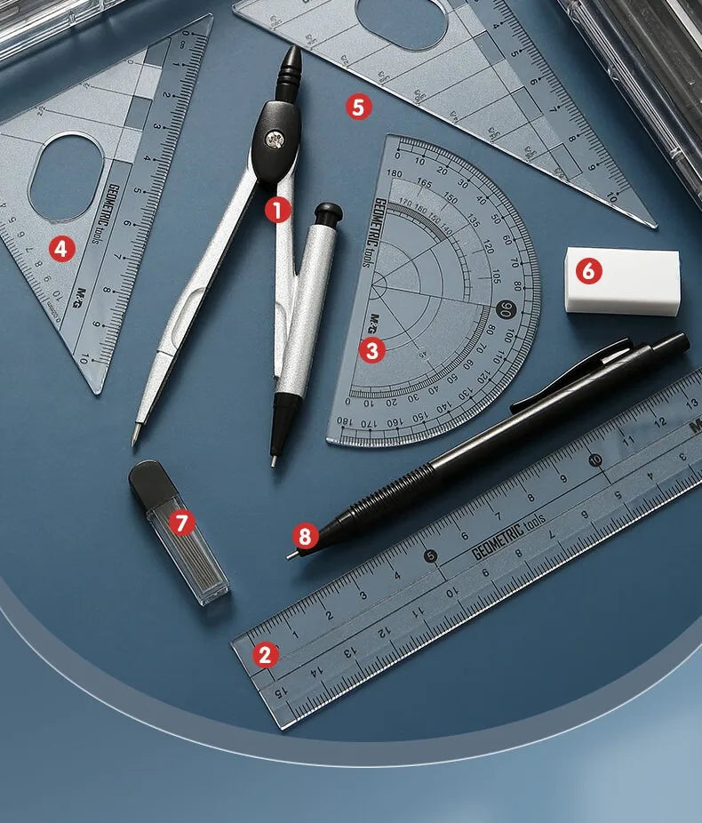 M&G Compass Set Ruler Measurement Set Learning Professional Multifunctional Drawing Tool Set Ruler and Ruler 8-pcs Set ALPENZO