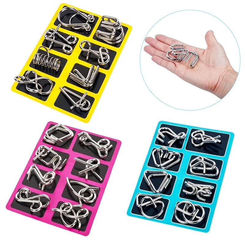 8Pcs/Set Metal Montessori Puzzle Wire IQ Mind Brain Teaser Puzzles Children Adults Interactive Game Reliever Educational Toys ALPENZO